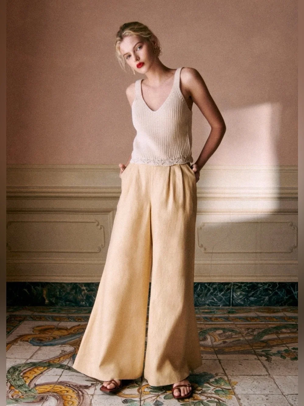 NWT Sézane Silvio Linen Wide Leg Trousers Pants Sz 6